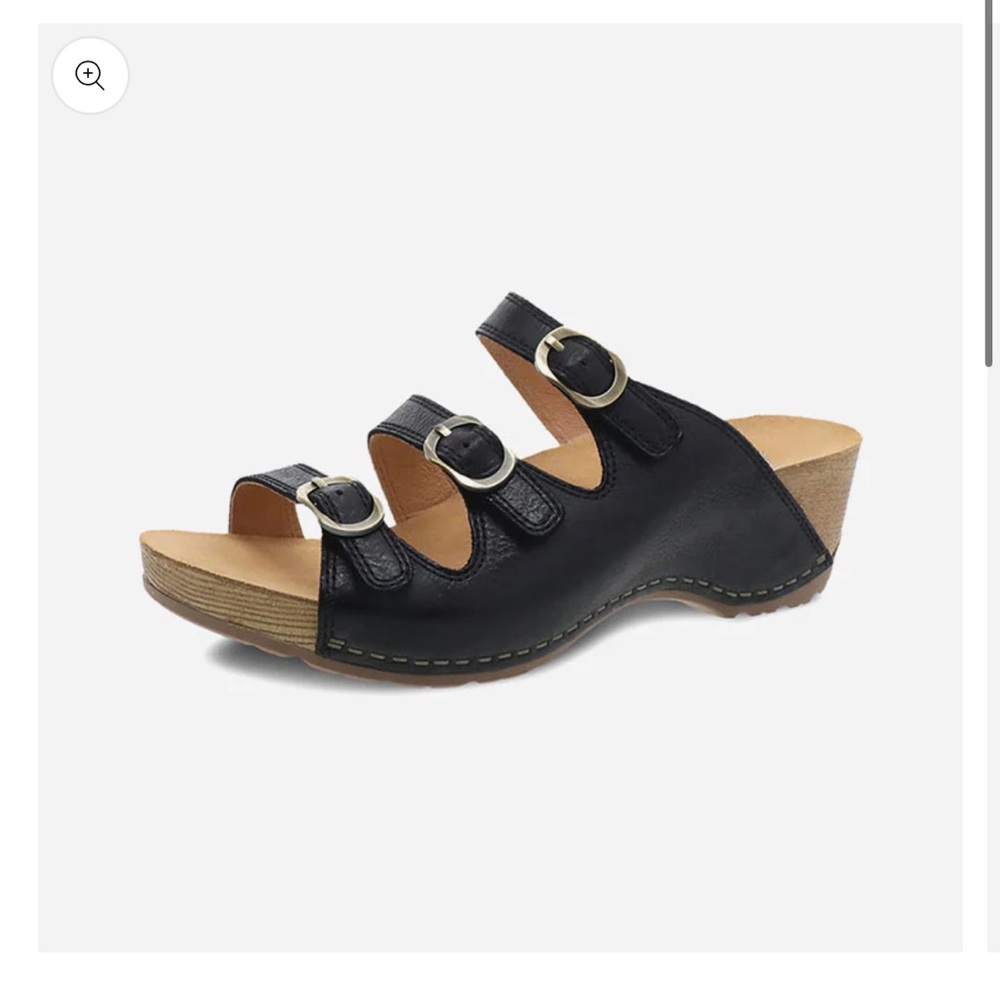 Dansko Tarin Black Leather Mules with Buckle Accents